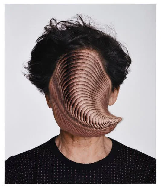 Esther Ferrer, Métamorphose (ou L’Évolution), Série Le livre des têtes, 2005 2010 Photographie couleur, collage — 62 × 56 cm Collection MAC VAL, Musée d’art contemporain du Val de Marne — Acquis avec la participation du FRAM ÎledeFrance. © Adagp, Paris 2015