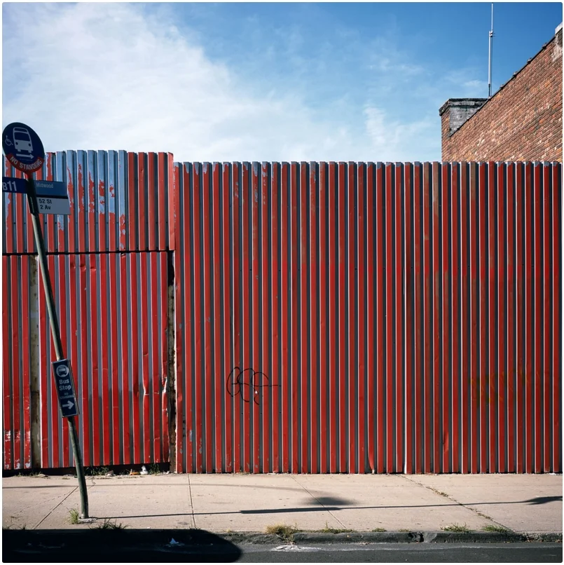 Charles Johnstone 52ND STREET, SUNSET PARK Cibachrome. 2013. From the series BROOKLYN CORRUGATED IRON FENCES. Signed, dated and numbered 3/3 on the verso.