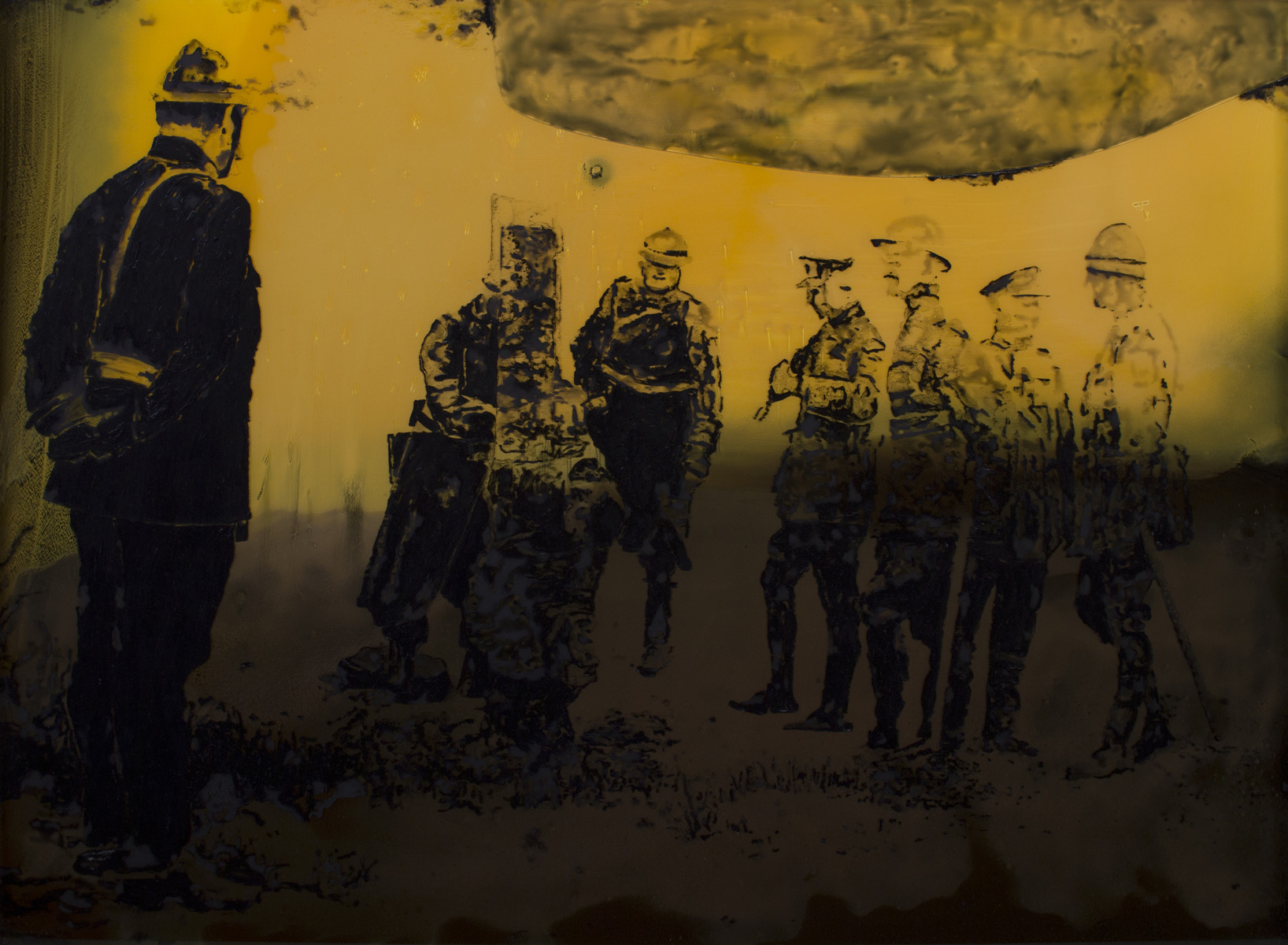 Exécution d’Aloïs Walput, volontaire belge, 3 juin, 2014huile et silicone sur verre fendu, huile et peinture synthétique à la bombe, 120 x 165 cm /