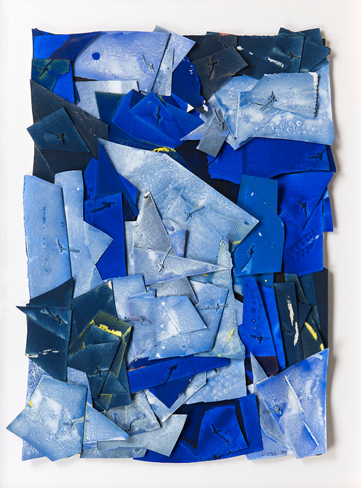 Jan Voss, Site 128, 2015 Acrylique et collage sur papier — 53 × 38 cm © Courtesy Galerie Lelong / Photo Fabrice Gibert
