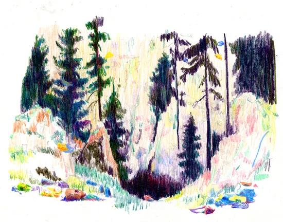 Frédéric Coché : Néandertale. Crayons de couleur. Courtesy galerie de la Ferronerie / Brigitte Négrier