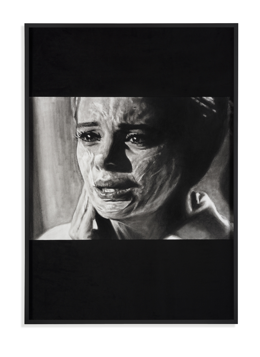 Nina Fowler, 2017 Hello Sadness (Part II) Charcoal on paper with black velvet 112 x 80 cm 