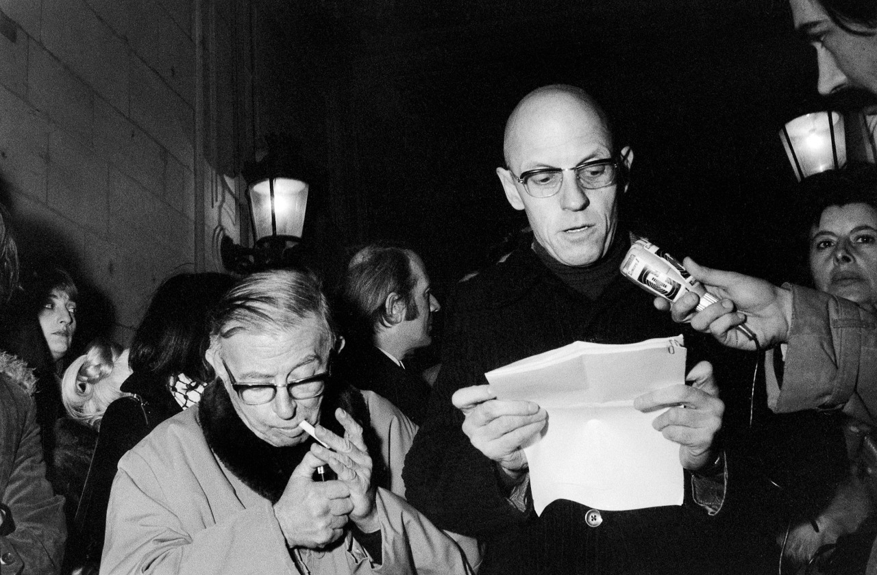 Jean-Paul Sartre, Gilles Deleuze, et Michel Foucault; photo Elie Kagan.