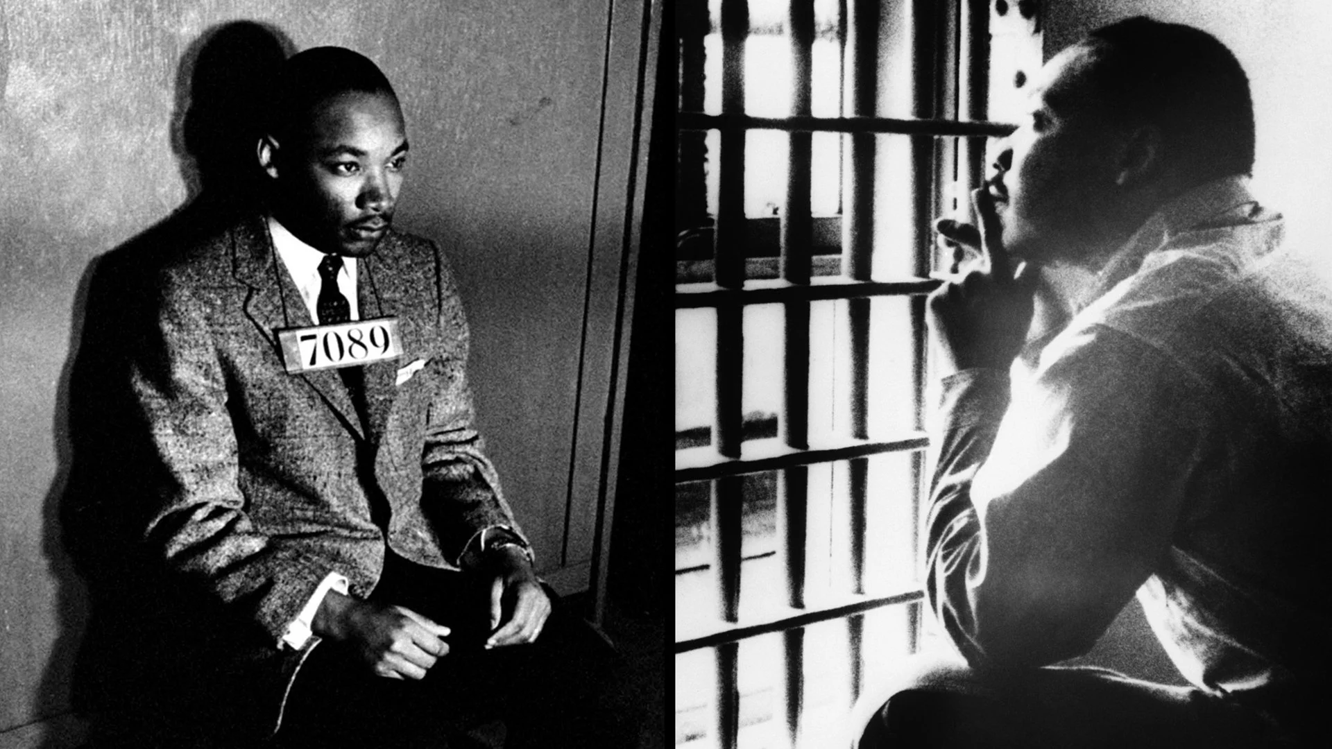  King is ready for a mug shot in Montgomery, Alabama, after his 1956 arrest while protesting the segregation of the city's buses.
