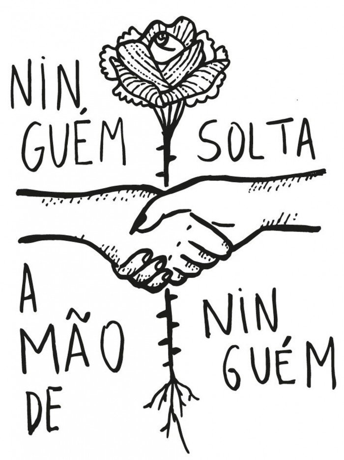 "Personne ne lâche la main de personne" : dessin de Thereza Nardelli, alias Zangadas, tatoueuse de Belo Horizonte (Minas Gerais)