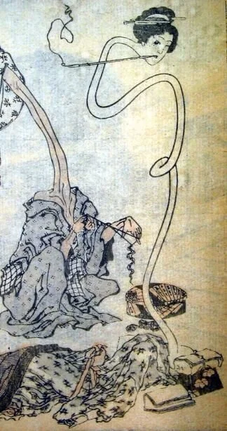 Un couple de rokurokubi par Hokusai