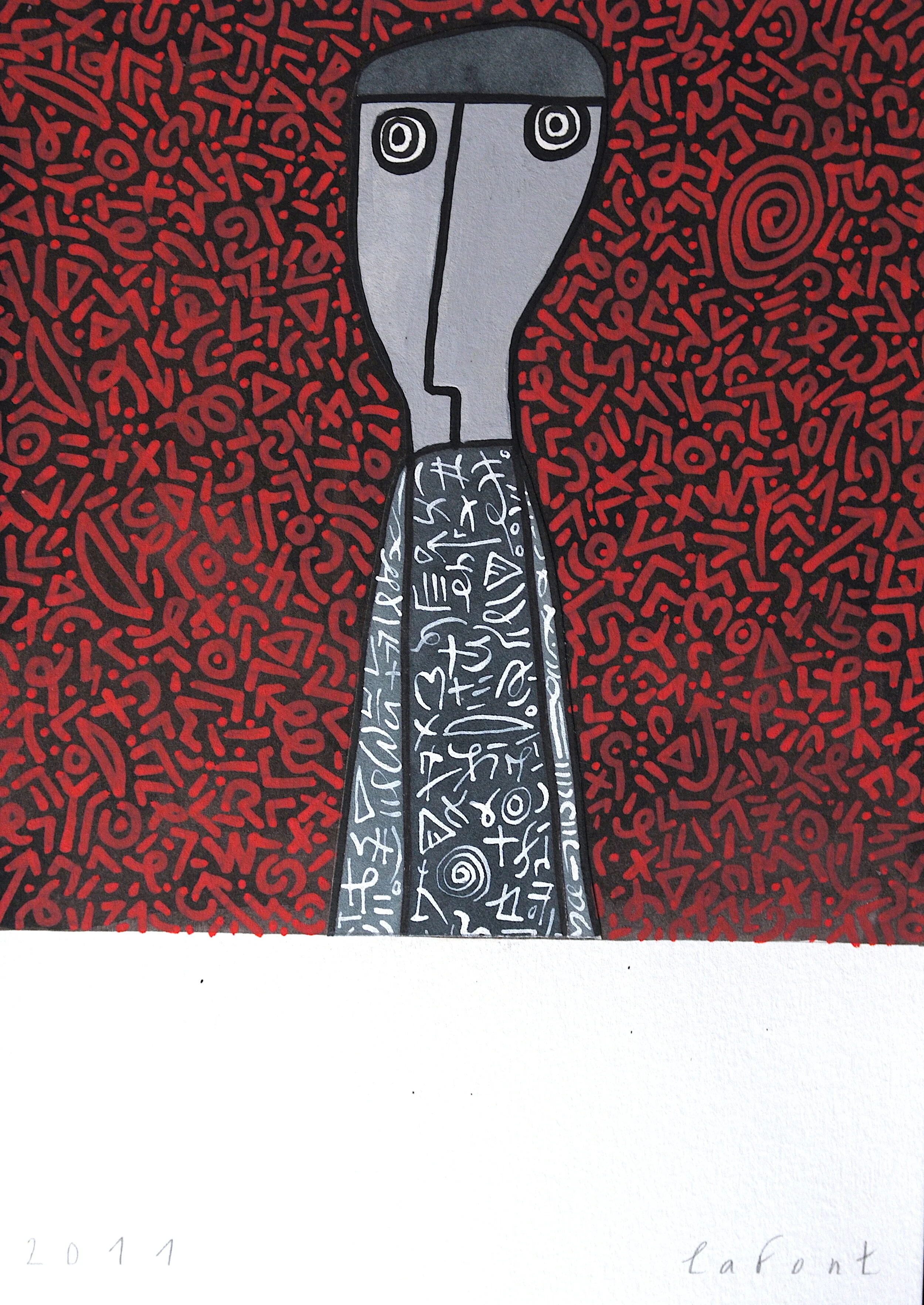 Jean-Loup Lafont, Sans titre, 2011, Acrylique, encre de chine et feutres sur papier, 21 X 29,7 cm, Daté et signé par JLL, Courtesy Fonds contemporain Jean-Loup Lafont