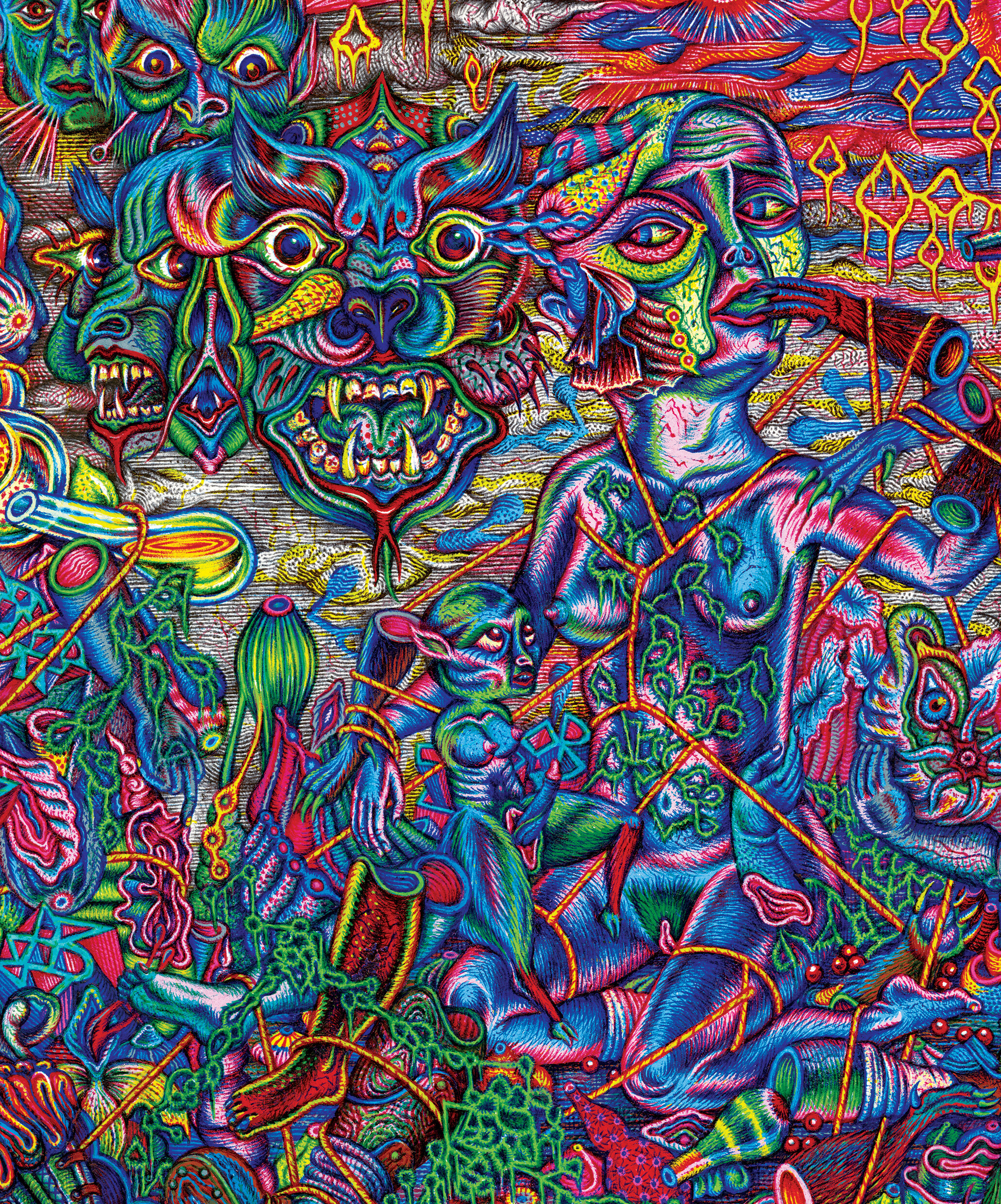 Blanquet - Sans titre (The Residents), encres de couleurs sur papier, 2019, 35 x 26 cm, Collection de l’artiste // œuvre créée pour un évènement des Residents au MoMA à New York