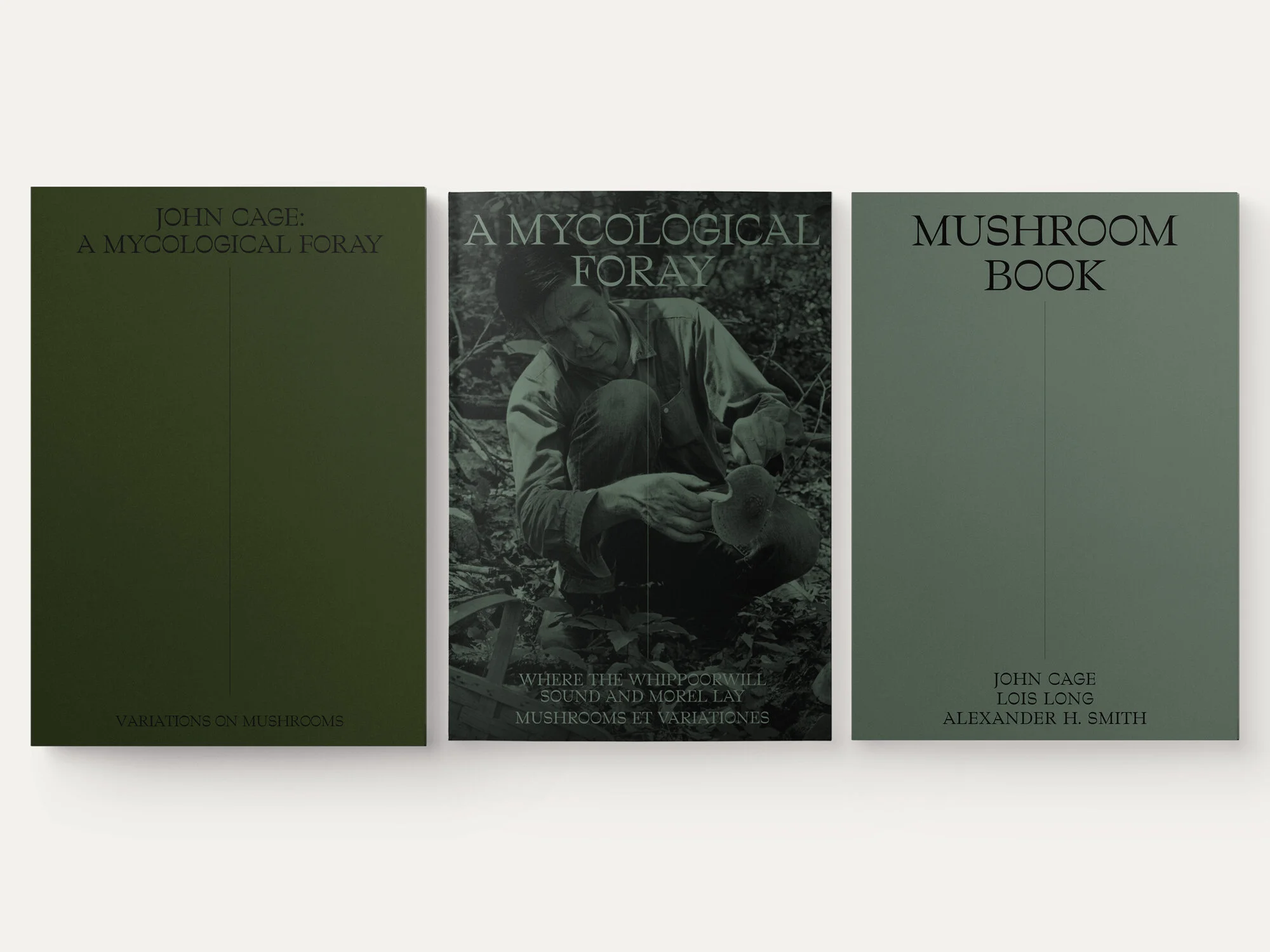Slip case, book and cover of “John Cage: A Mycological Foray – Variations on Mushrooms”, published by Atelier Editions.