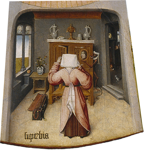 SUPERBIA (PRIDE) , DETAIL FROM THE TABLE OF THE MORTAL SINS AND THE FOUR LAST THINGS BY HIERONYMUS BOSCH.