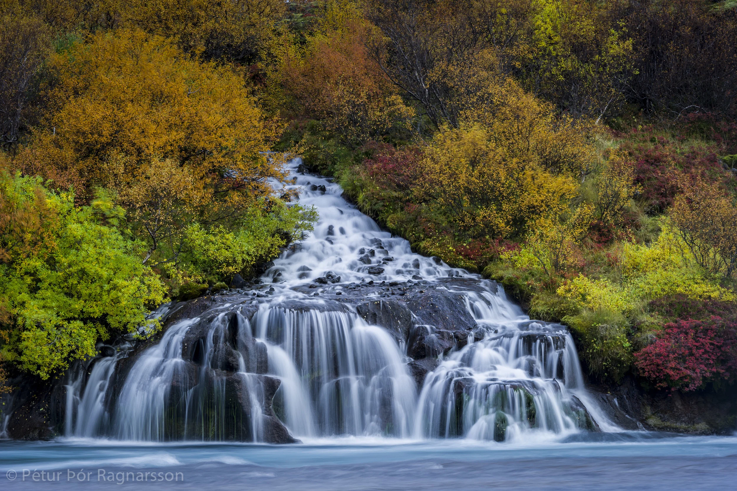 Hraunfossar í haustlitadýrð - Þessi fór á vegginn heima.