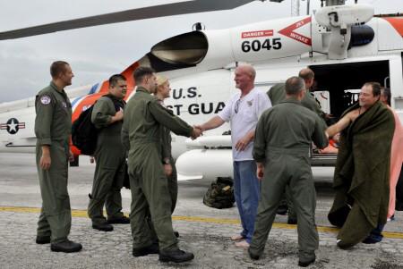The crew from an HC-130 Hercules rescued 3 men after their 27ft fishing boat sank 23 mi W of Steinhatchee River, FL