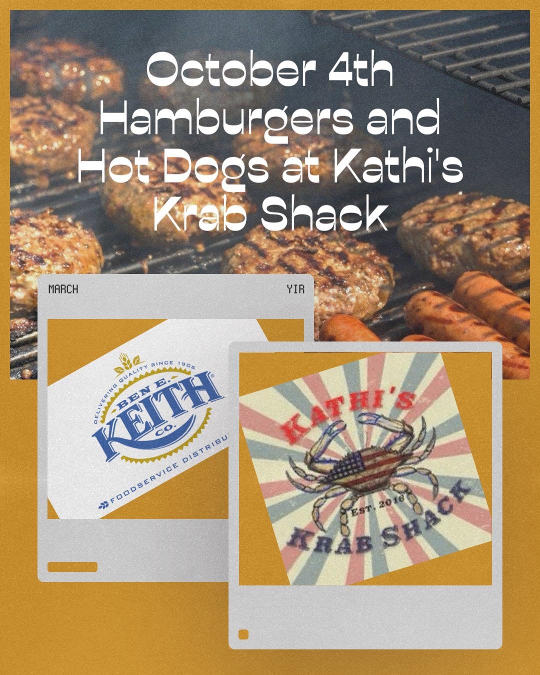 Ben E Keith Florida is generously donating hamburgers and hotdogs, and our friends at Kathi&rsquo;s Krab Shack will be preparing and giving them away for FREE this Friday, October 4th, starting at 11:00 AM until they run out!

Come down to Kathi&rsqu