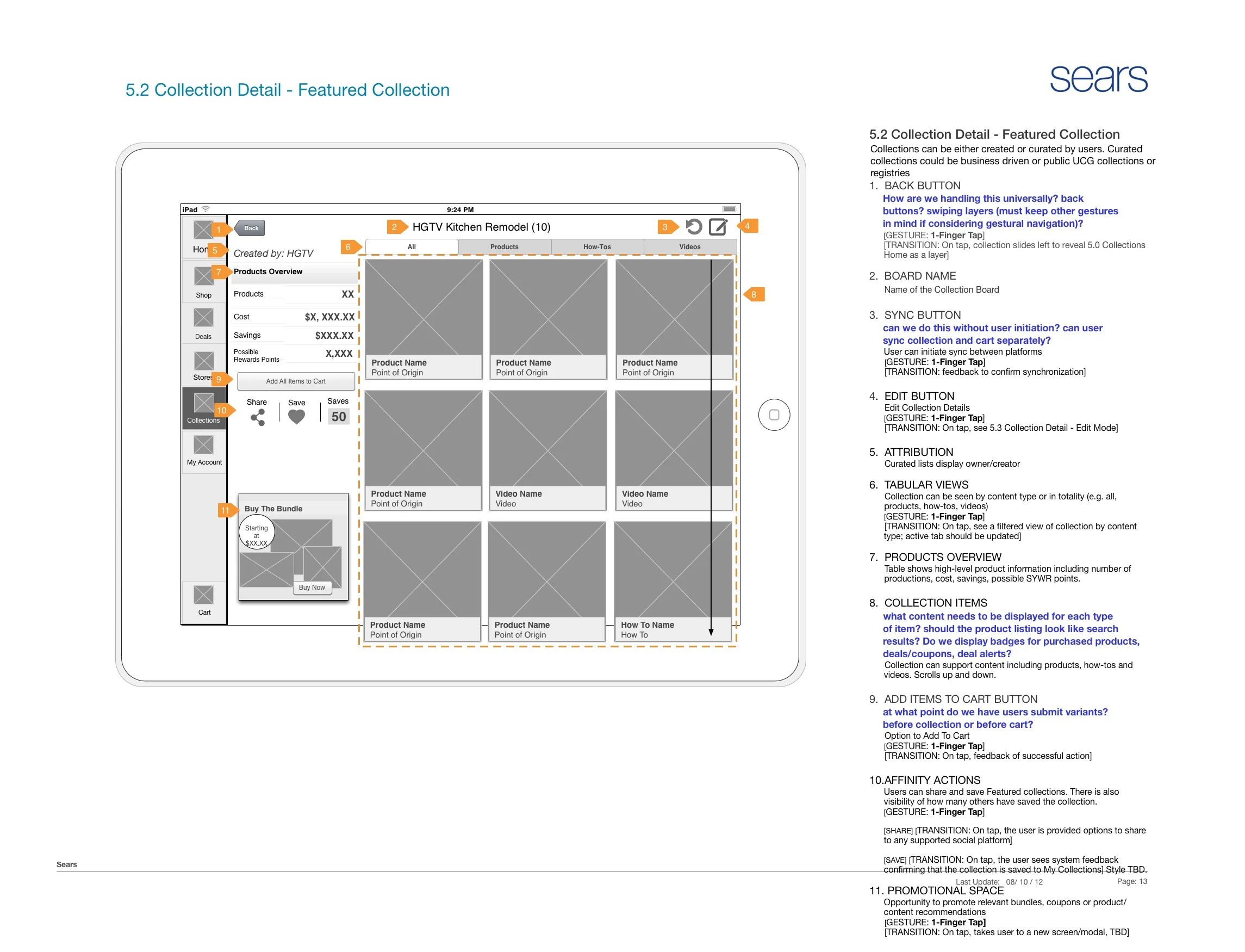 Sears iPad App: Collections
