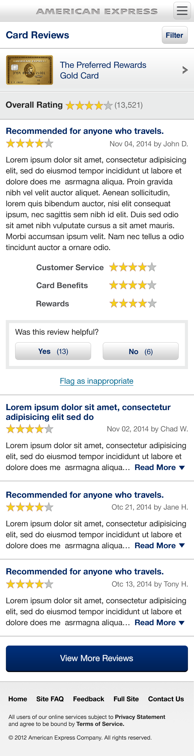 Final visual design for new ratings and reviews page.