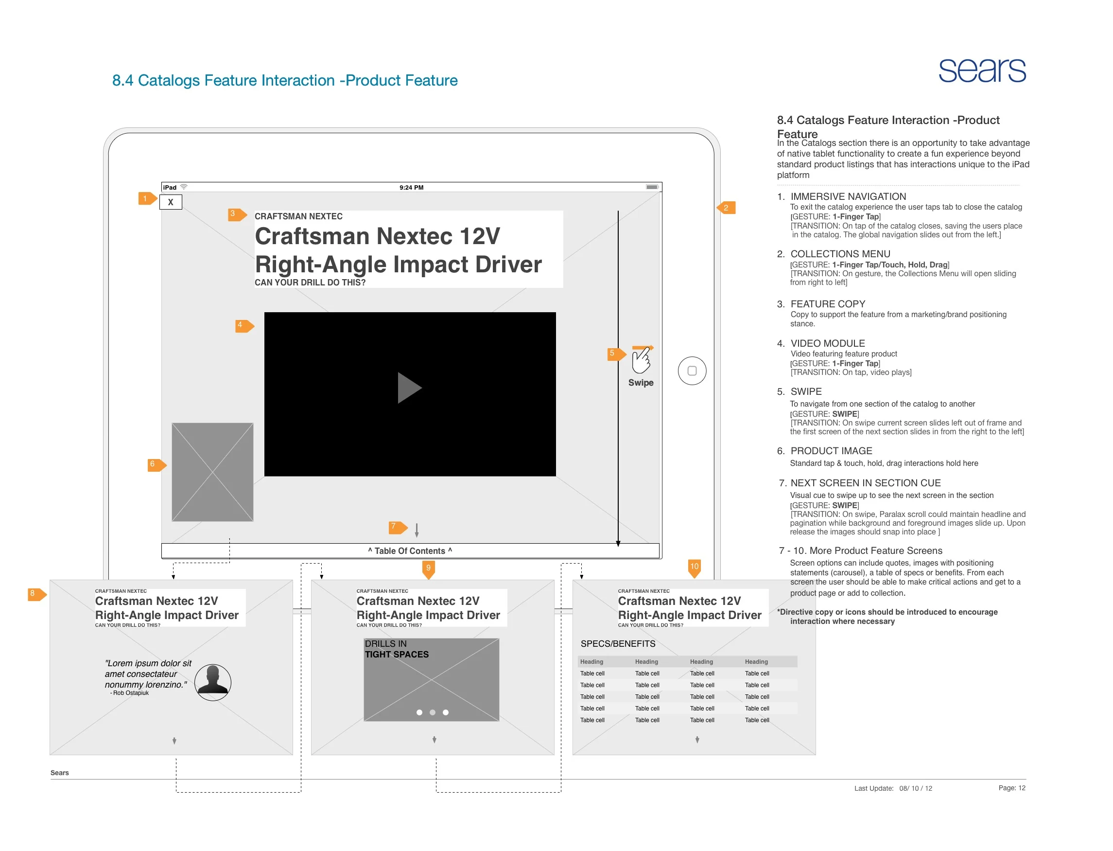 Product feature for tablet catalog concept.