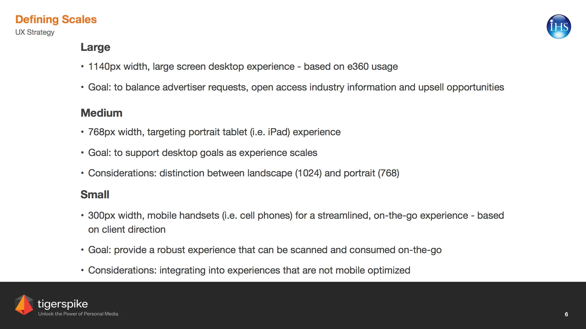 Defining breakpoints and considerations for the Janes360 responsive design solution.