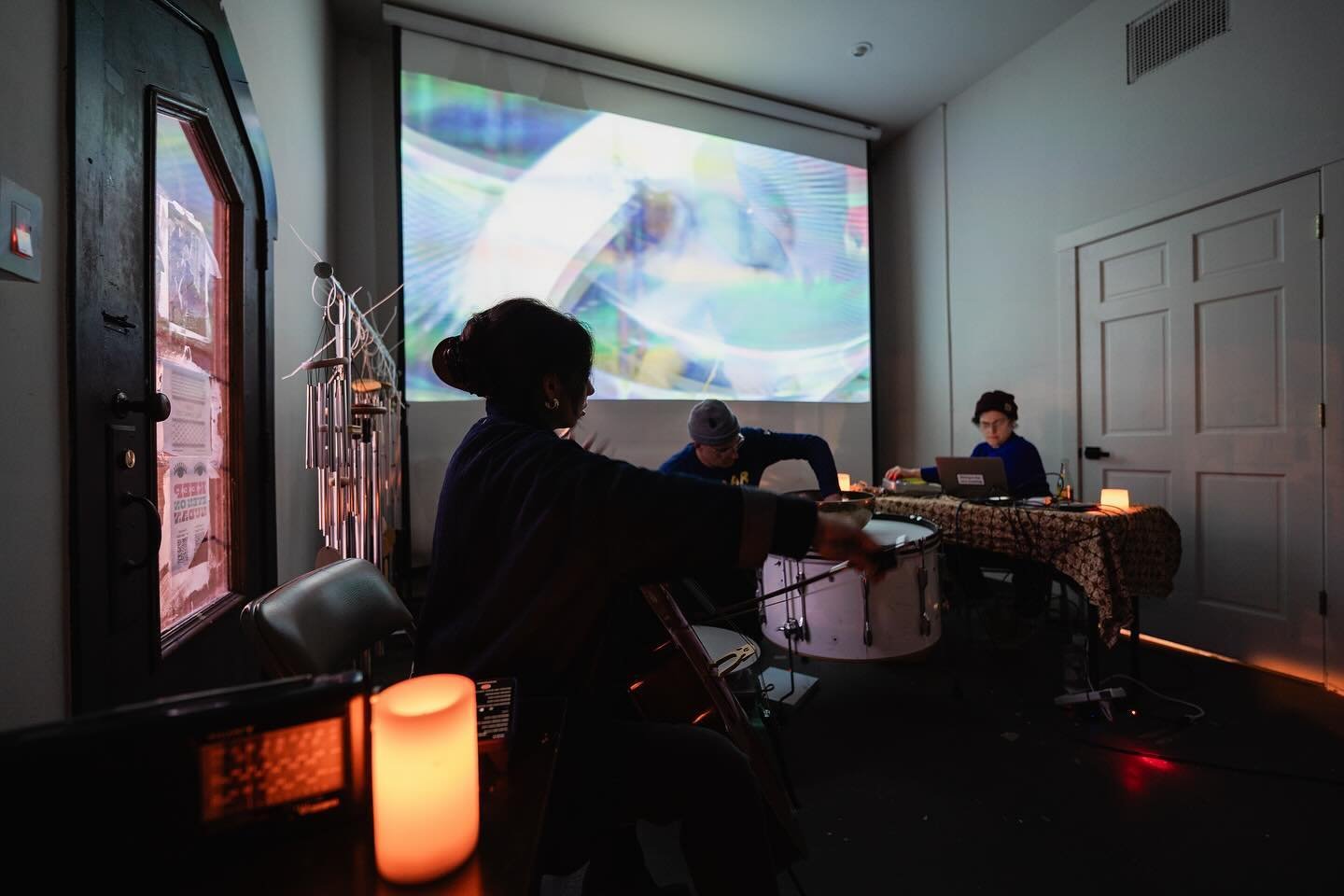 Moments from &ldquo;Comfort Music +&rdquo; at @comfort_station on 4/4/24 featuring Kim Alpert (video/voice), Lia Kohl (cello), and Ben Hall (percussion). 📸 by Ricardo E. Adame