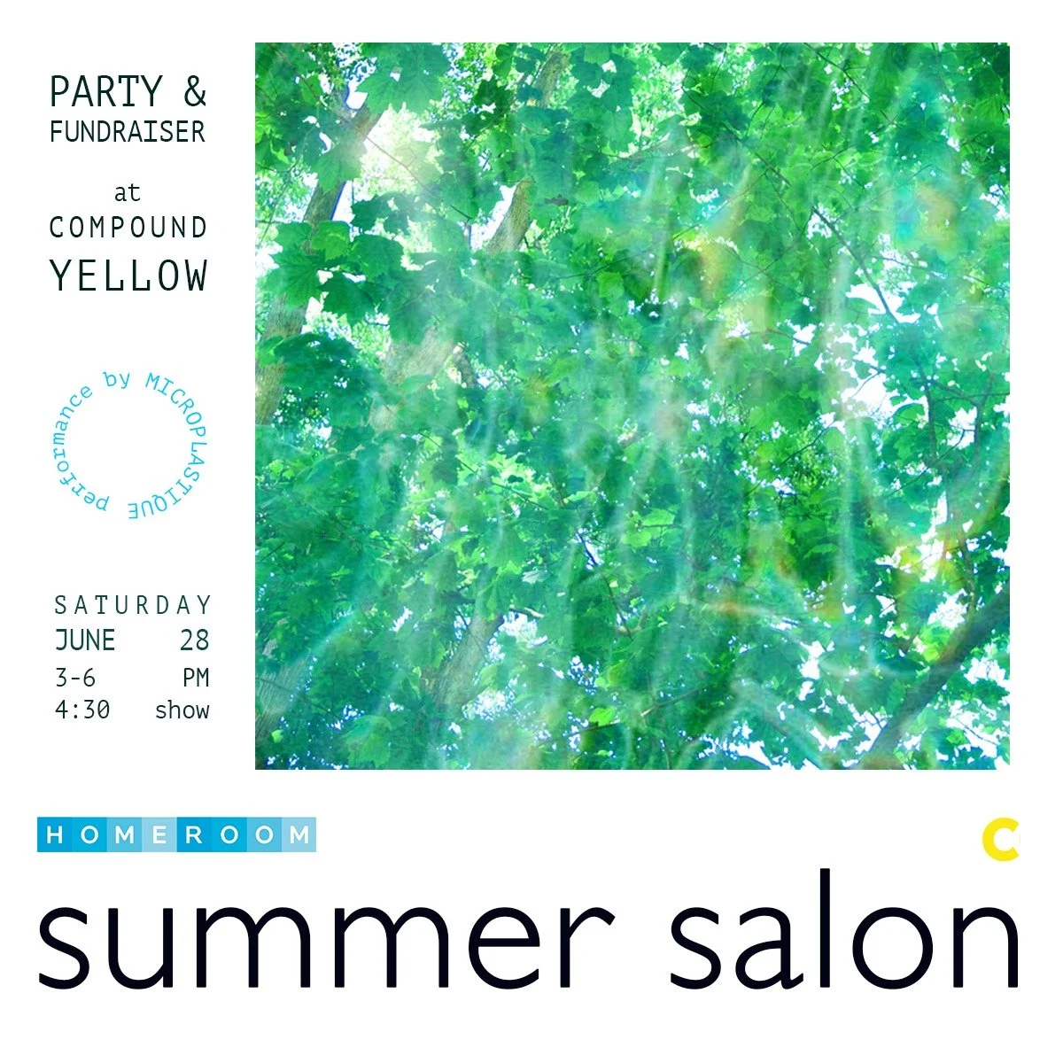 Homeroom invites you to our 2025 Summer Salon Fundraiser, hosted by the wonderful @compoundyellow and featuring a special performance from Microplastique! 

Come for the food, stay for the music. See you there!