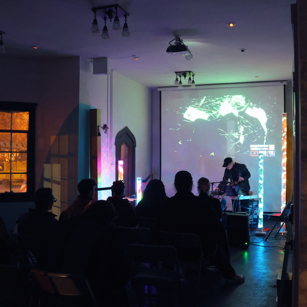   Comfort Music + on 4/10/25 featuring Owen Lowery (projections) and Kim Nucci (electronic sound), Photo by Lola Selby  