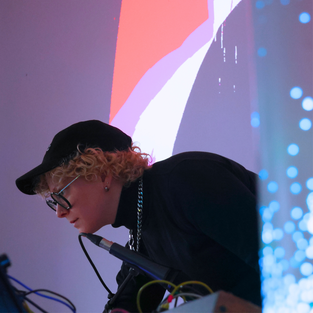   Comfort Music + on 4/10/25 featuring Owen Lowery (projections) and Kim Nucci (electronic sound), Photo by Lola Selby  