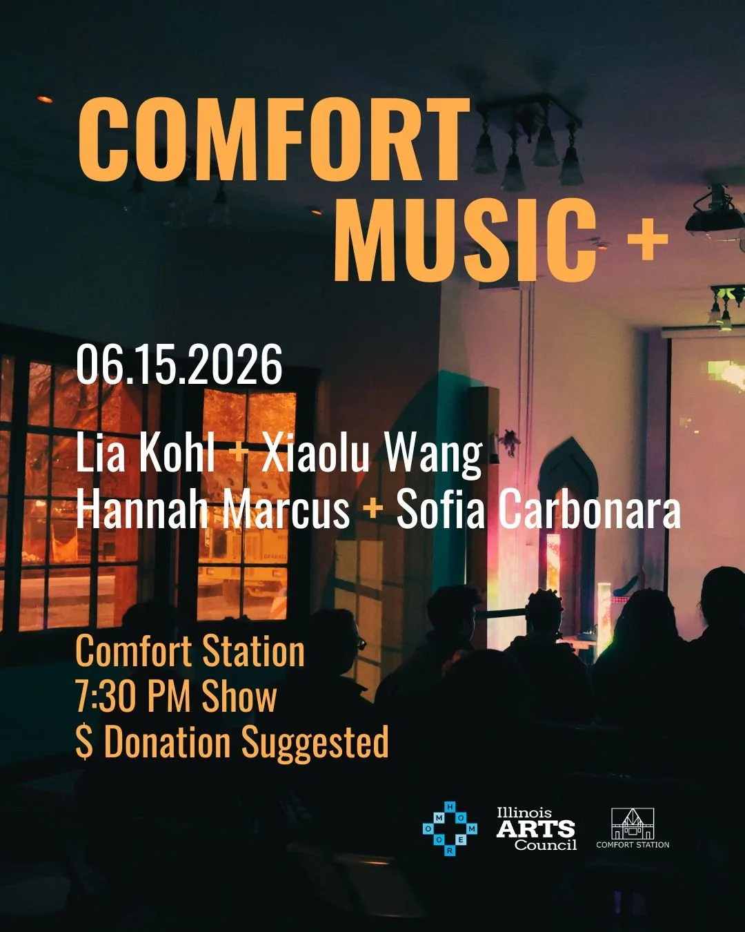 Comfort Music + is back on Monday, June 15! Join Homeroom Chicago at Comfort Station to watch two new collaborative performances by Lia Kohl (cello) and Xiaolu Wang (film), and Hannah Marcus (dance) and Sofia Carbonara (percussion). 

June 15, 2026
D