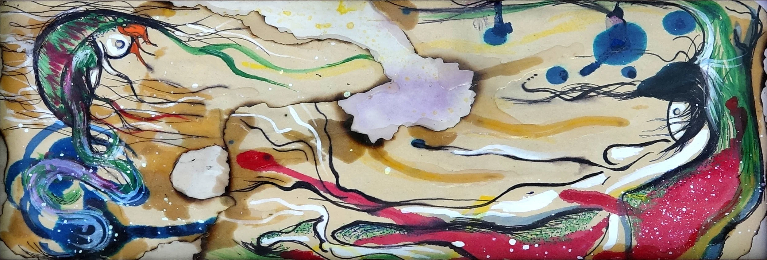 MOTHER AND CHILD. 7x16. Ink and resin on parchment