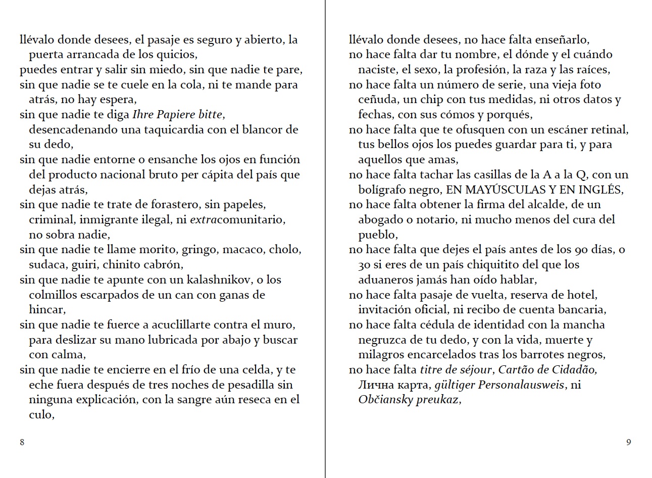 pp. 8-9 del "Pasaporte" en castellano. Adaptado por Carmen Herrera & Antoine Cassar (2ª edición).