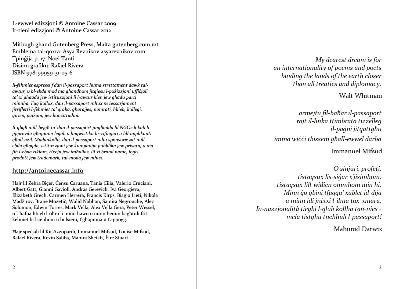 p. 2-3 of "Passaport", in the original Maltese (2nd edition).