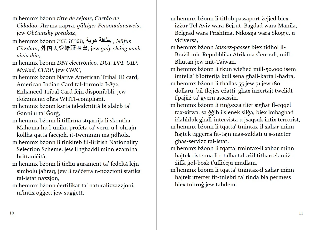 p. 10-11 of "Passaport", in the original Maltese (2nd edition).