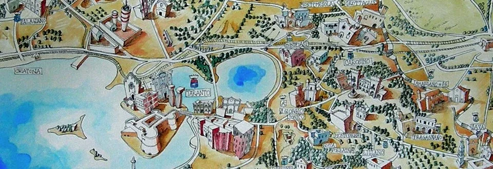 Detail from Terra tarantina , a map by visual artist Francesco Frascella (Carosino / Rome)