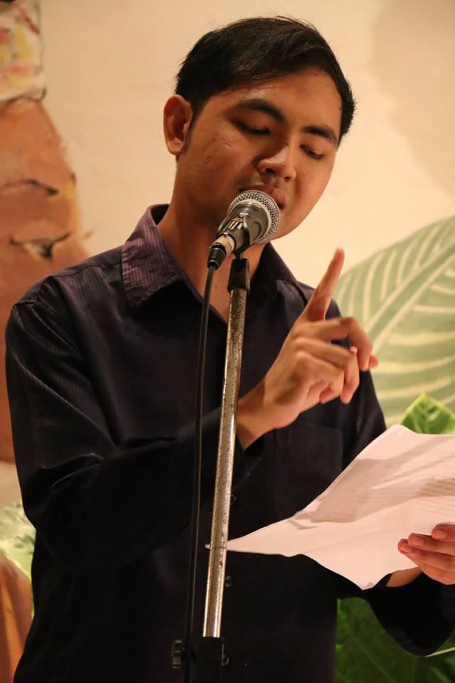 I Kadek Purnawan, reciting a part of the 'Passport' poem in Balinese. Ubud RWF, Indonesia, October 2015