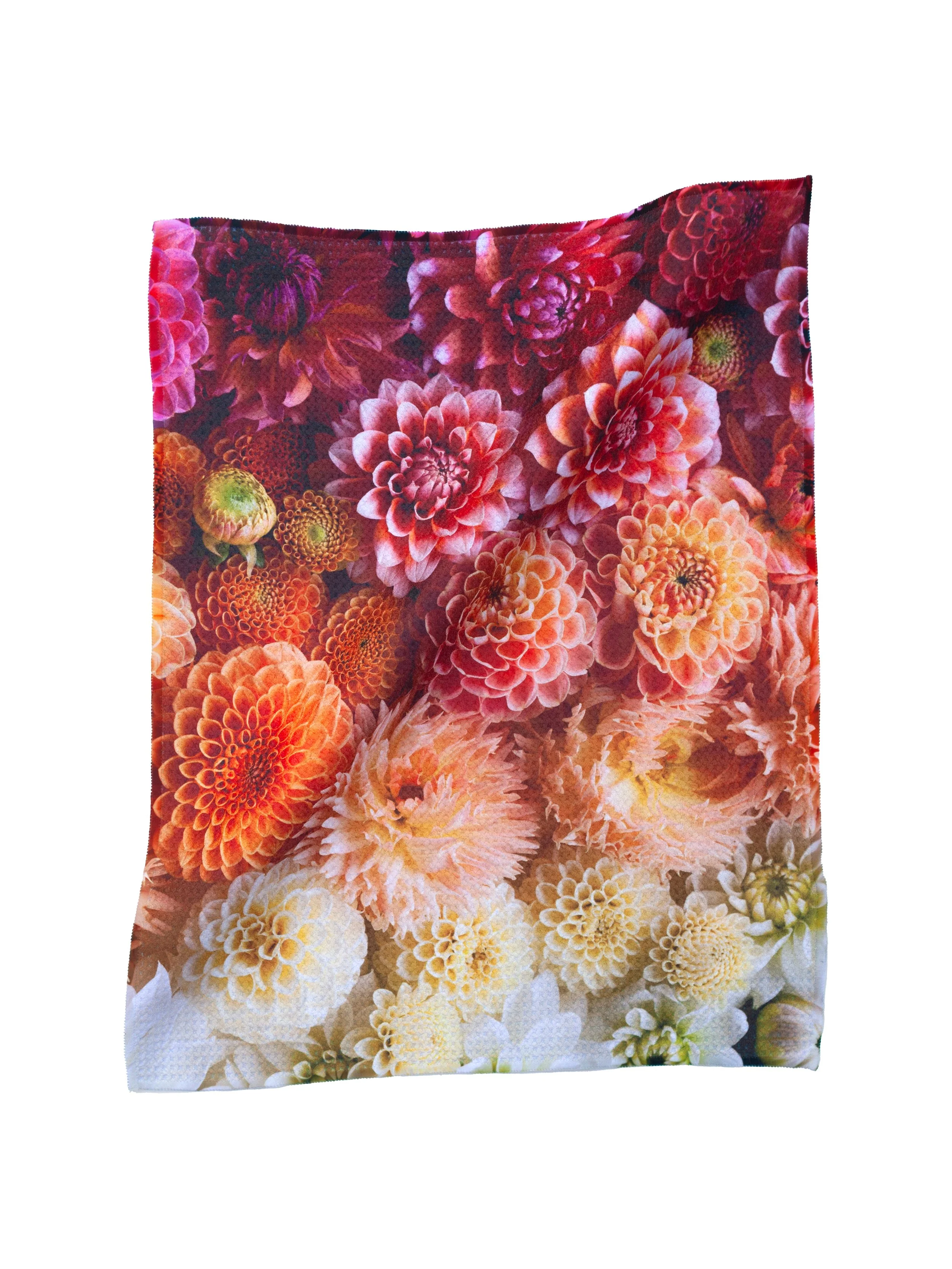 RED TO WHITE DAHLIA GRADIENT KITCHEN TOWEL