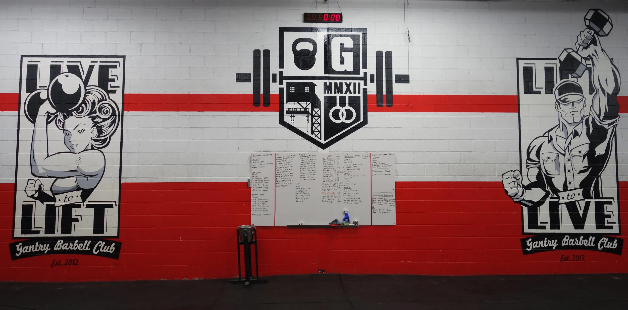 Trio of murals at CrossFit Gantry .