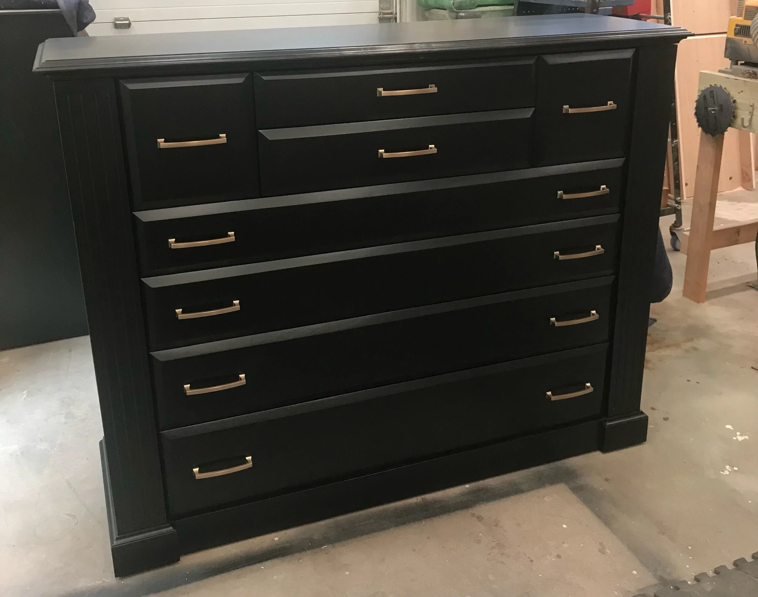 Concealment dresser in black hardwood, handcrafted with multiple secure hidden compartments.