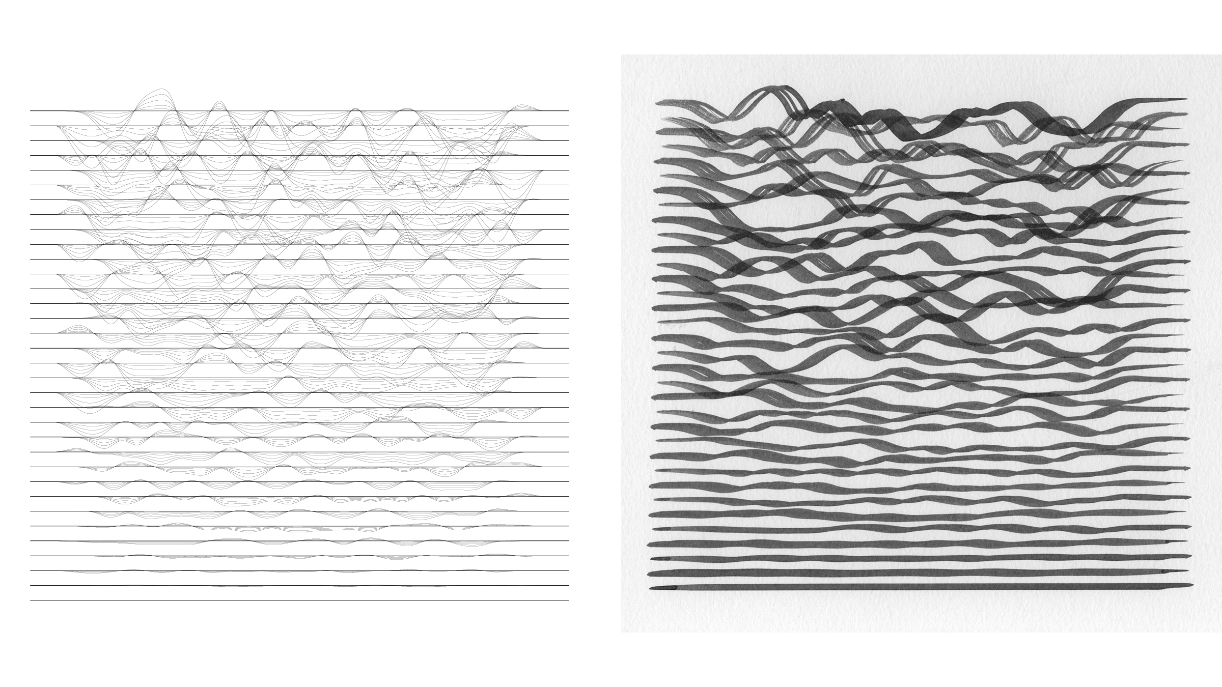   Waves , Seed 28, Toolpaths (left) and Increment 100 (right)    