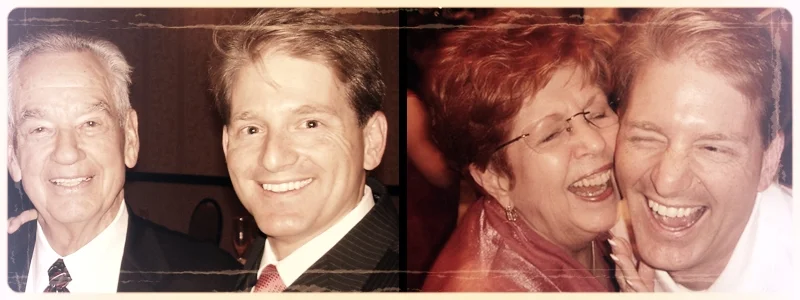 Left: Just before Zig fell down the stairs in his home, he agreed to start mentoring me. Right: I teased Zig that I got a kiss from Jean (his wife) and lived to tell about it.