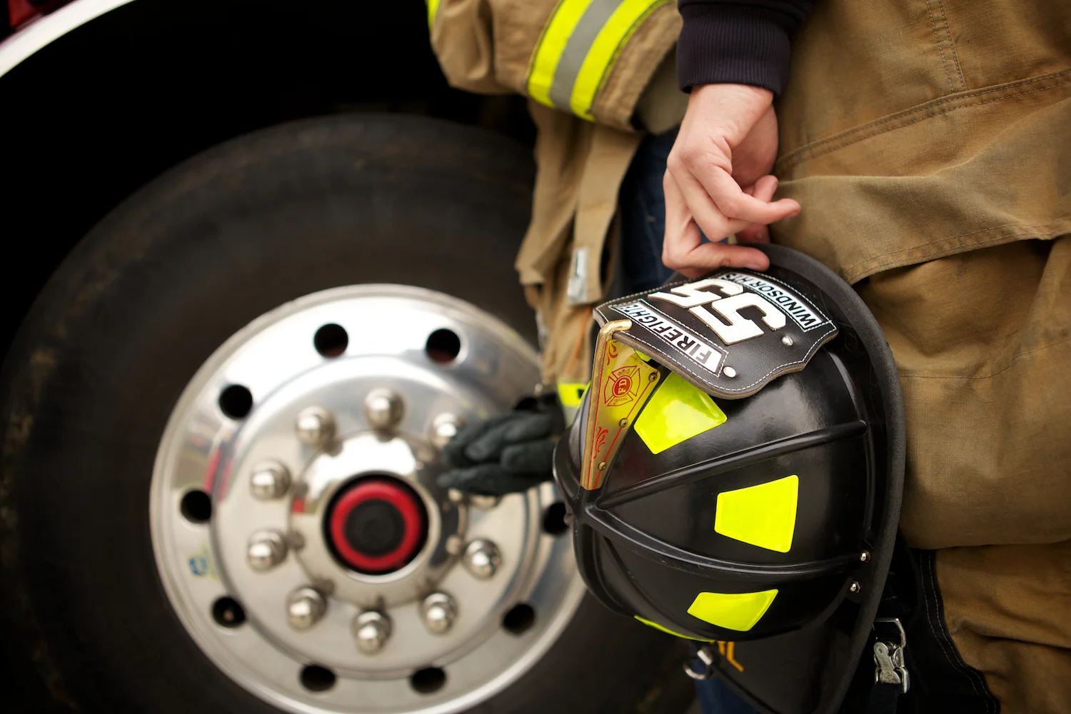 I owa Fire Station in Windsor Heights. Engagement session at the fire station with a fire fighter.