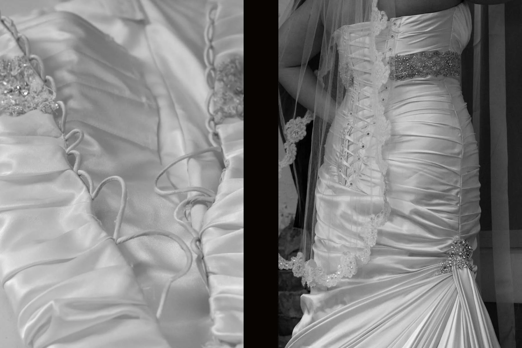 This is a great example of why we don't put in loop-style corsets. They fail. Often. We see dresses with ripped corsets very often. The grommet backed dresses hold up much better.