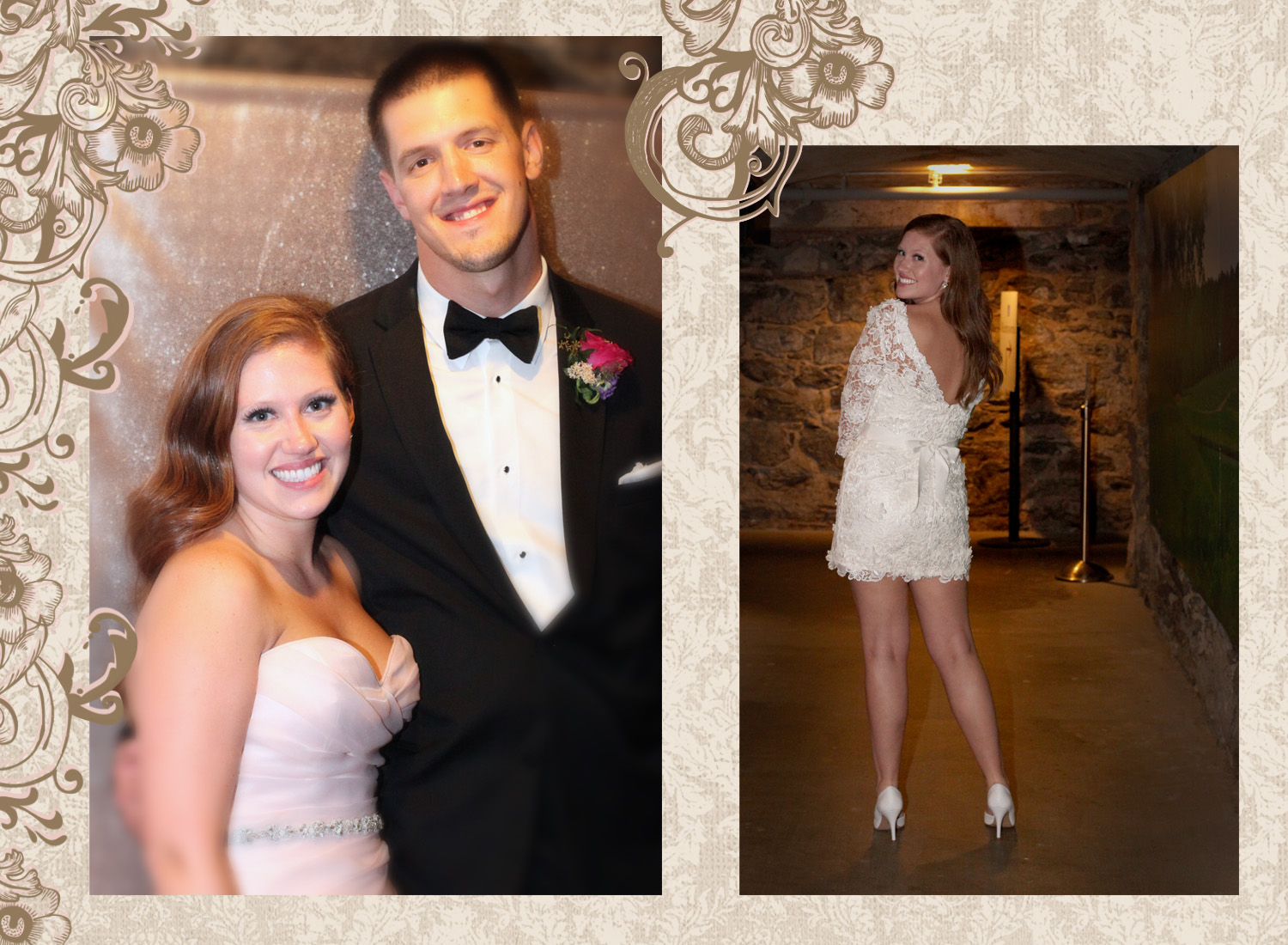 She changed into her little lace reception dress before enjoying dinner. 
