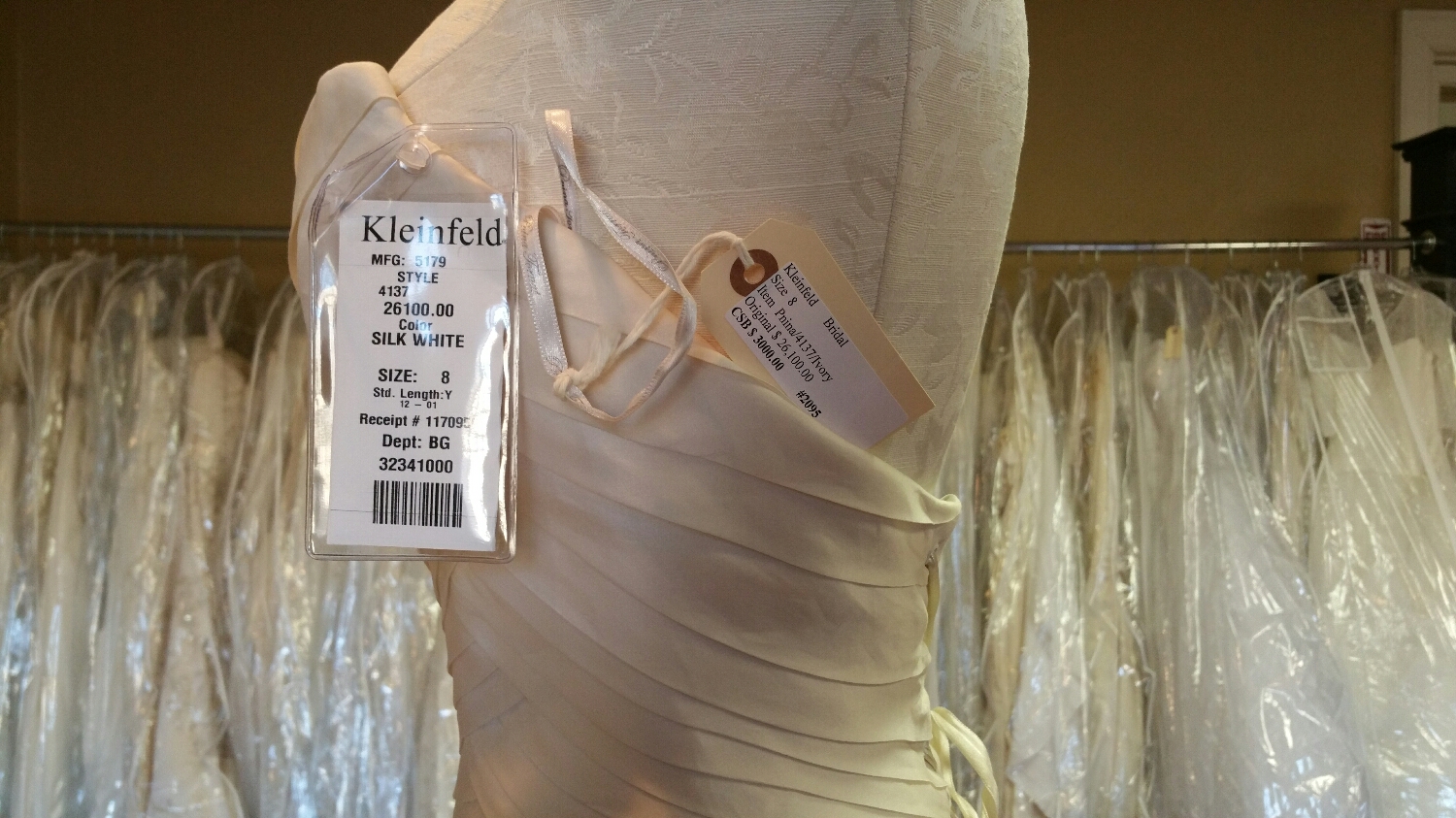 check out the price!!! They have racks and racks of gowns for sale. Designer samples "for a song". 