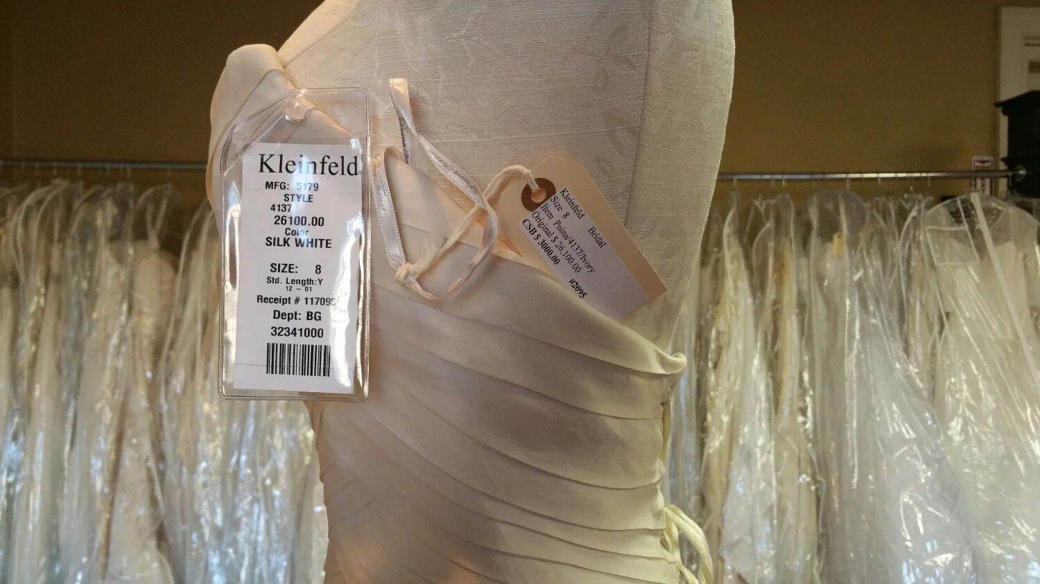 check out the price!!! They have racks and racks of gowns for sale. Designer samples "for a song".&nbsp;