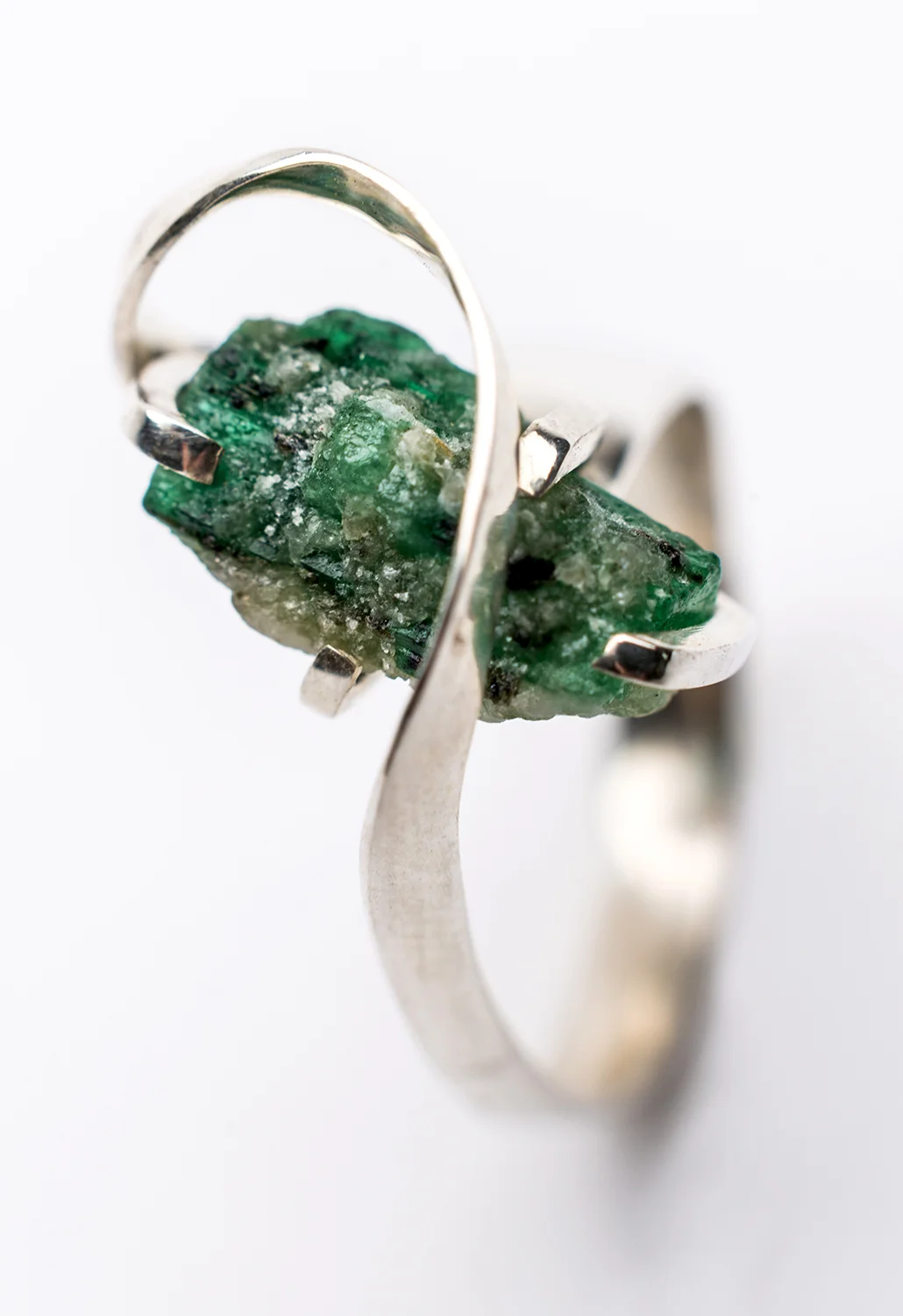 Body 30'57" ring, silver, rough emerald.