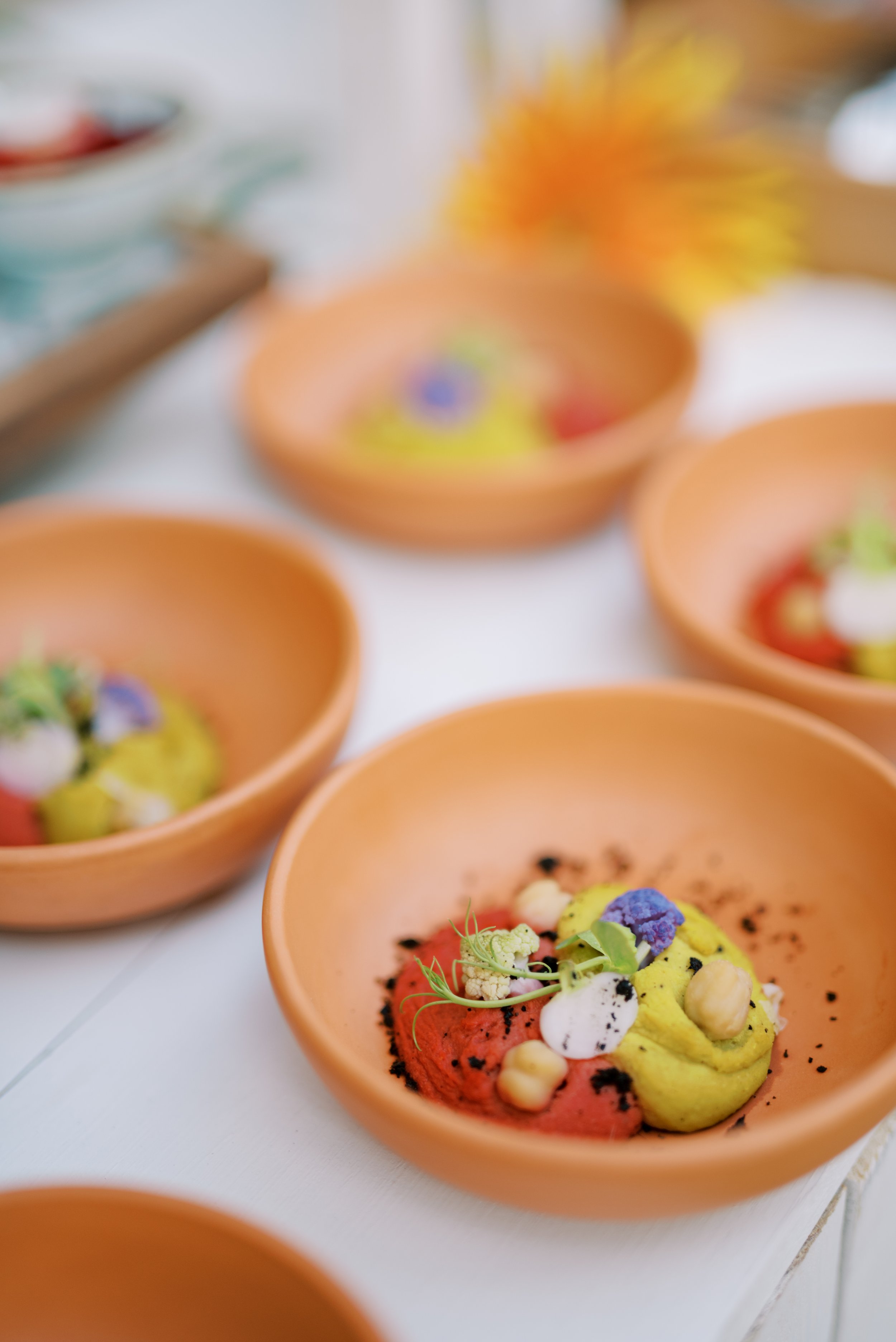 Image showing small bowls of appetiser nicely decorated