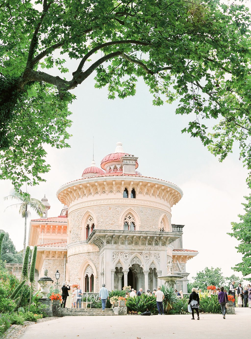 Beautiful image with the full view of Palácio de Monserrate framed by green trees