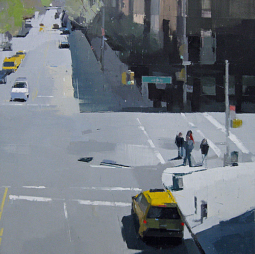 From the High Line 2012 (24x24 oil and pencil on panel) by Lisa Breslow