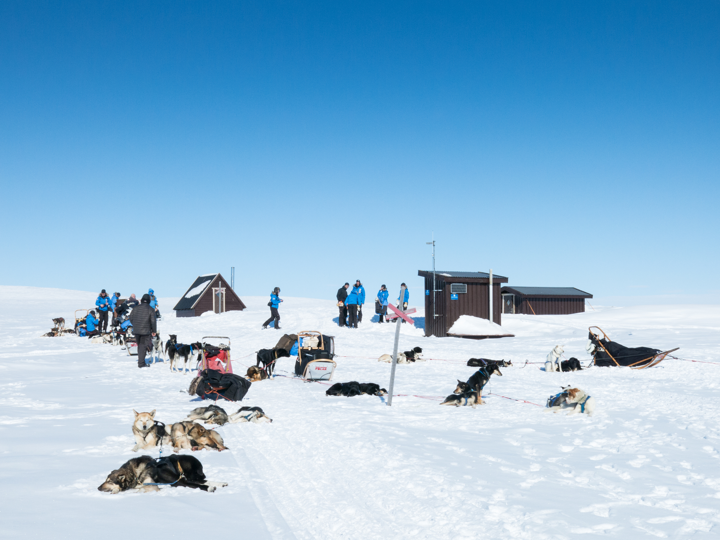 On Day 4 of Fjällräven Polar, we stumble upon a mysterious collection of buildings amidst the subarctic tundra. (Photo by Madeleine Hanssen. All rights reserved.)