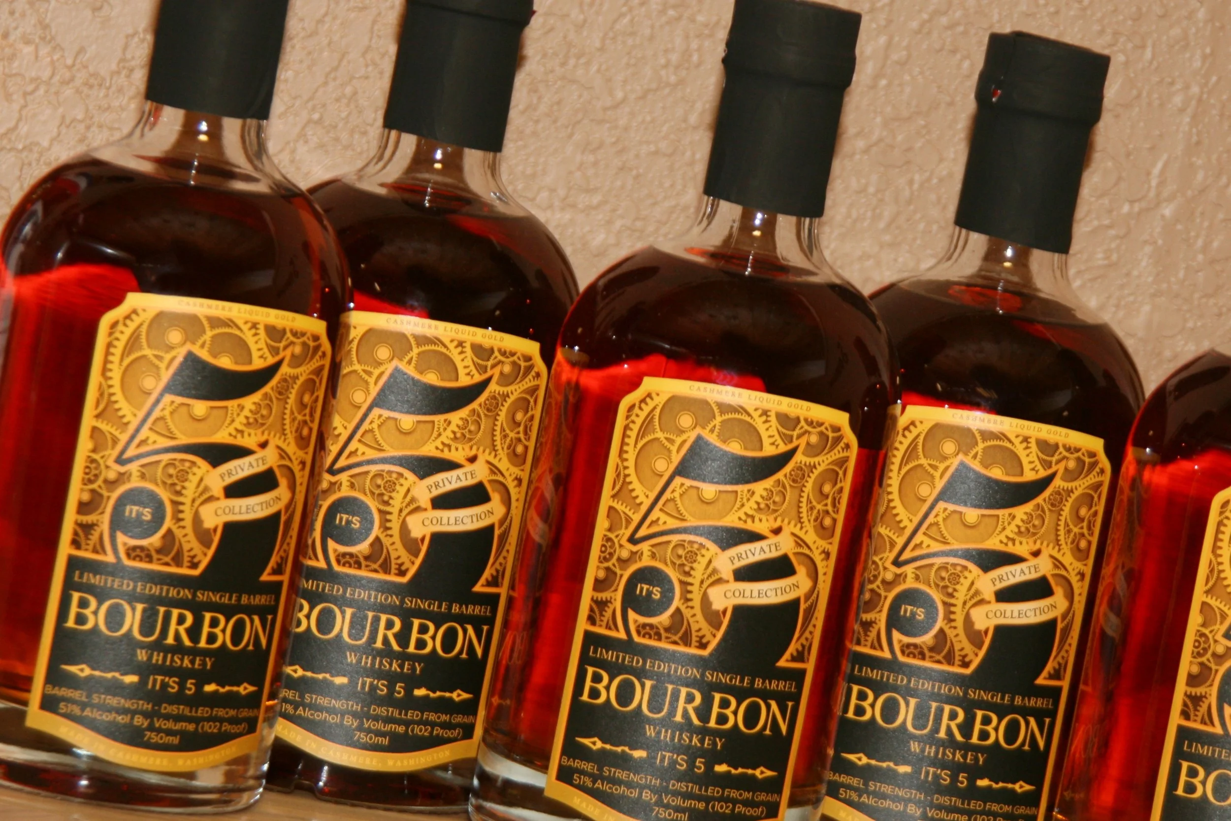 Limited Edition Bourbon Whiskey, designed for It's 5 Artisan Distillery in Cashmere, WA