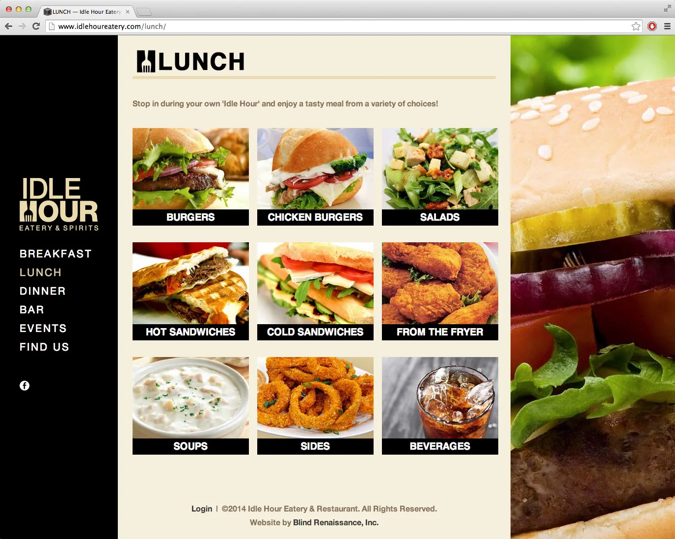 Breakfast, lunch, and dinner menus are easy to navigate with enticing imagery