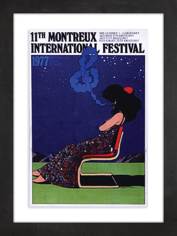 1th Montreux International Festival, 1977 Glaser (see No. 10) is also the artist behind this poster for 1977's 11th Montreux International Festival—better known as the Montreux Jazz Festival, held annually in Switzerland. Glaser produced a similar image for the 10th music festival and was part of the event's strategy to create collectible posters; later commissions went to fine artists including Niki de Saint Phalle, Jean Tinguely and Keith Haring.